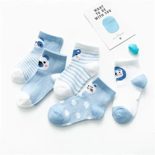 5Pairs Unisex Baby Cartoon Design Cotton Mesh Thin Socks