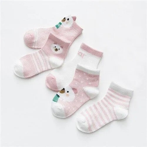 5Pairs Unisex Baby Cartoon Design Cotton Mesh Thin Socks