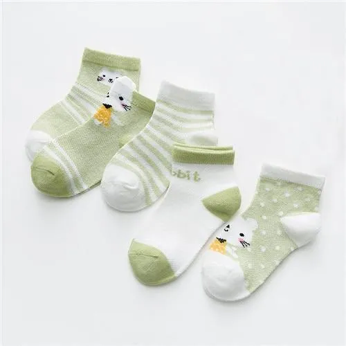 5Pairs Unisex Baby Cartoon Design Cotton Mesh Thin Socks