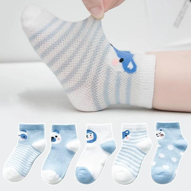 5Pairs Unisex Baby Cartoon Design Cotton Mesh Thin Socks