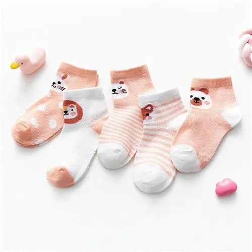 5Pairs Unisex Baby Cartoon Design Cotton Mesh Thin Socks