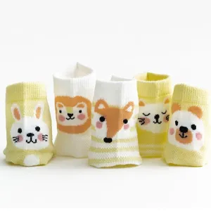 5Pairs Unisex Baby Cartoon Design Cotton Mesh Thin Socks