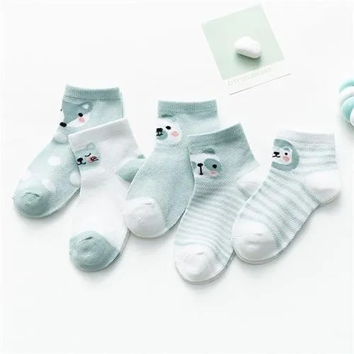 5Pairs Unisex Baby Cartoon Design Cotton Mesh Thin Socks