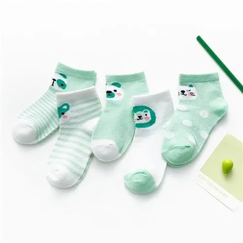 5Pairs Unisex Baby Cartoon Design Cotton Mesh Thin Socks