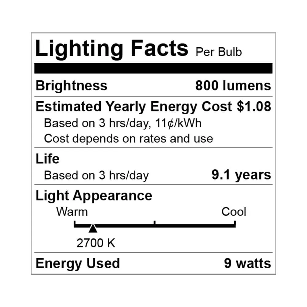 9W A19 Non-Dimmable LED Bulb - 360 Degree beam - E26 Base - 800 Lm - 4-Pack