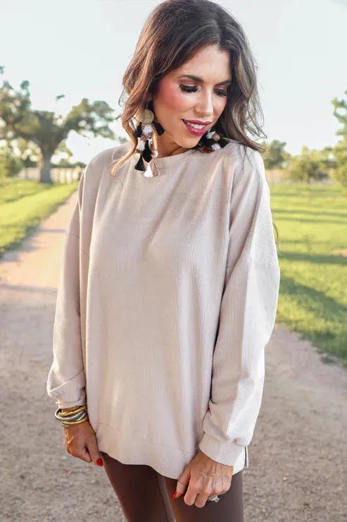 Alexis Corded Pullover (Taupe)