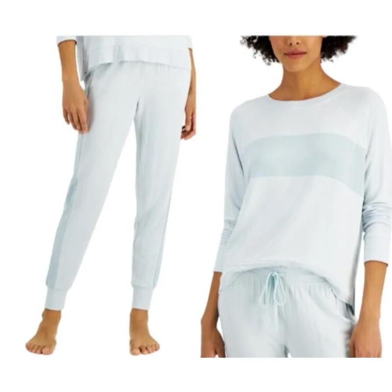 ALFANI Colorblocked Lounge Top & Pant Bundle In Blue Mist, Size Large