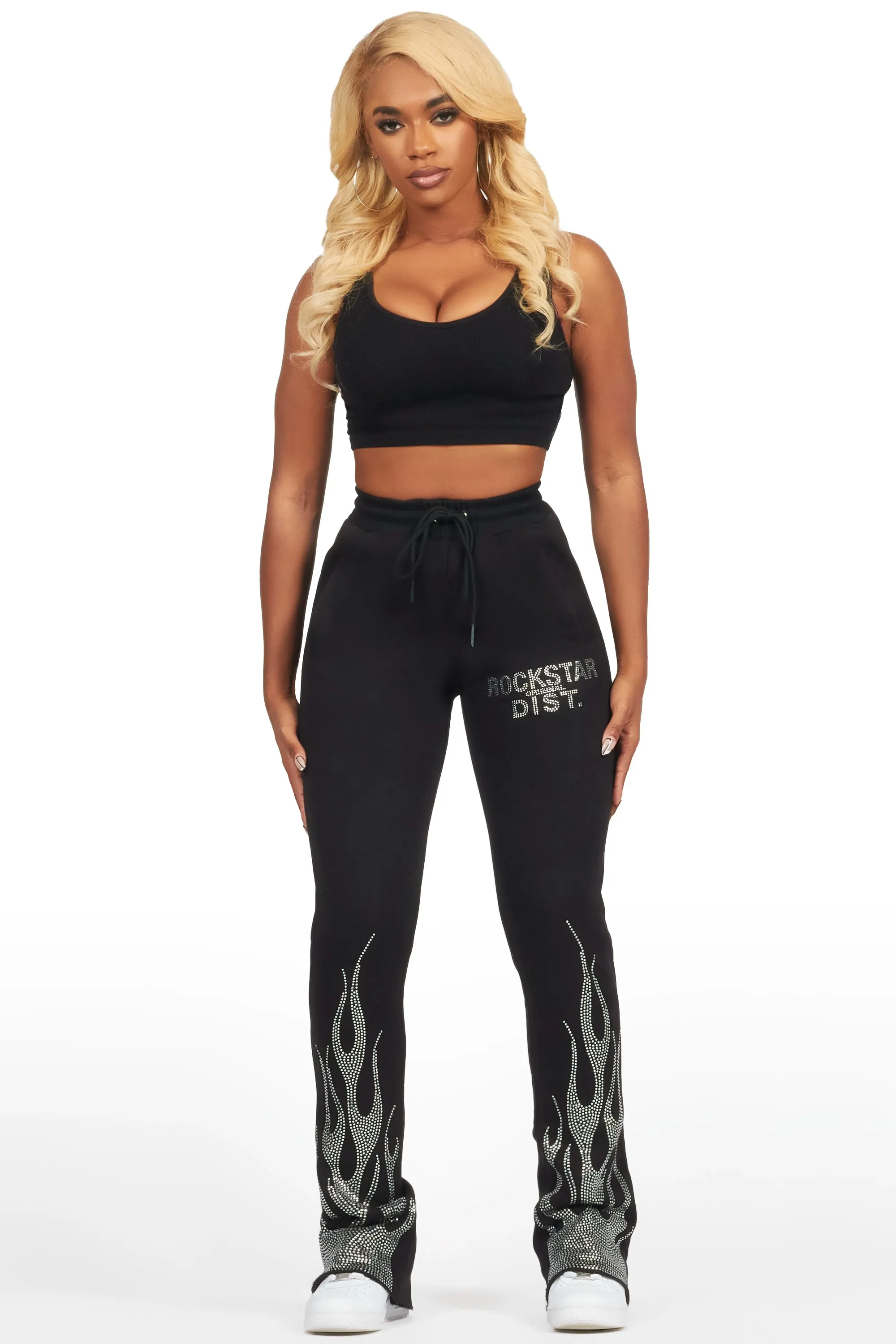 Anastesia Black Stacked Track Pant