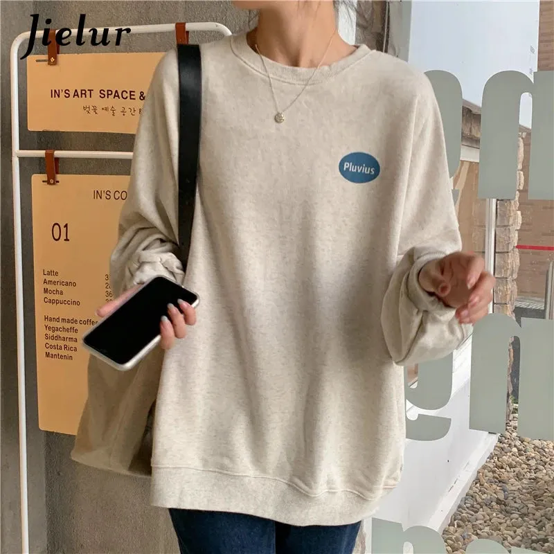 Autumn Style Korean Loose Long-sleeved Letter Printed O-neck Sweatshirt Women Leisure Oatmeal Hoodies Young Pullovers