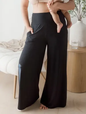 Bamboo Wide Leg Maternity & Postpartum Lounge Pant | Black