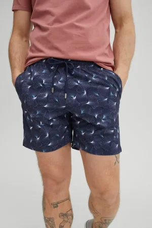 Blue Large Leaf Print Swimshorts