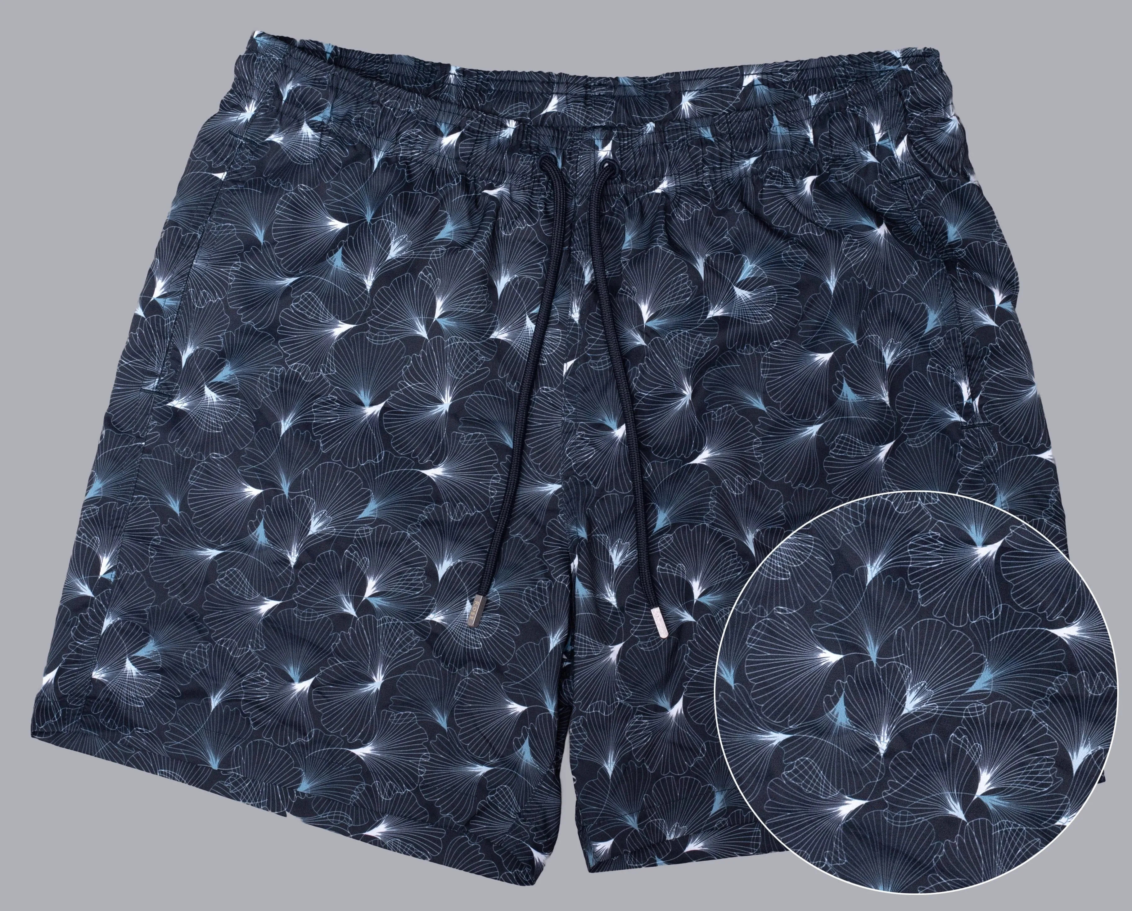 Blue Large Leaf Print Swimshorts