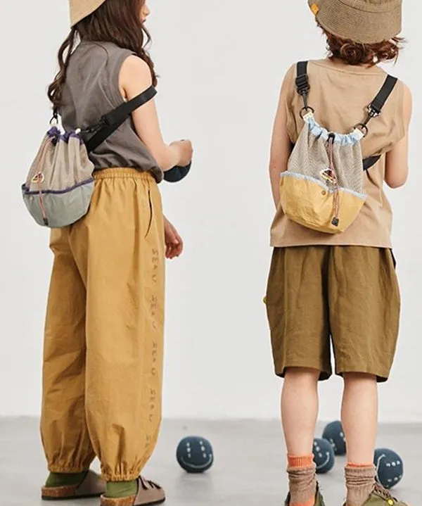 Casual Khaki Drawstring Breathable Mesh CrossBody Backpack Bag ML2230