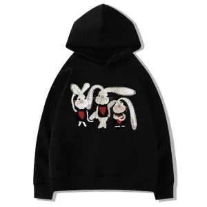 Classic Hooded Lovely Print Street Women Hoodies Fashion 4-colors Basic Simple Loose Casual Chic Pocket Female Hoodies