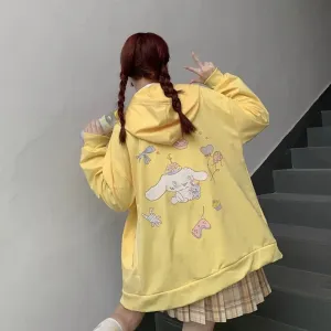 Cute Bonnie Cartoon Zip Up Loose Hoodie