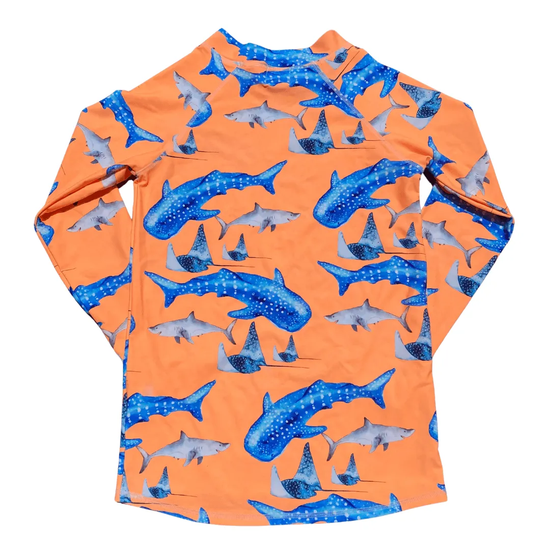 Fluro Orange Sharks Kids' Rash Top