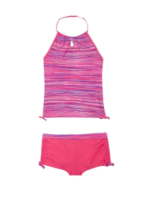 Girls' 2-PC. Sunset Stripe Halter Tankini & Short Swimsuit Set