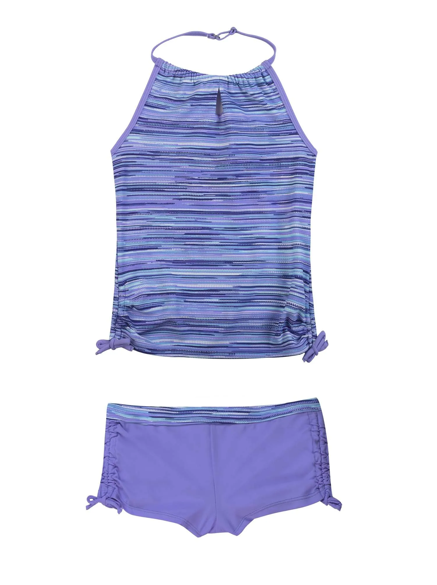 Girls' 2-PC. Sunset Stripe Halter Tankini & Short Swimsuit Set