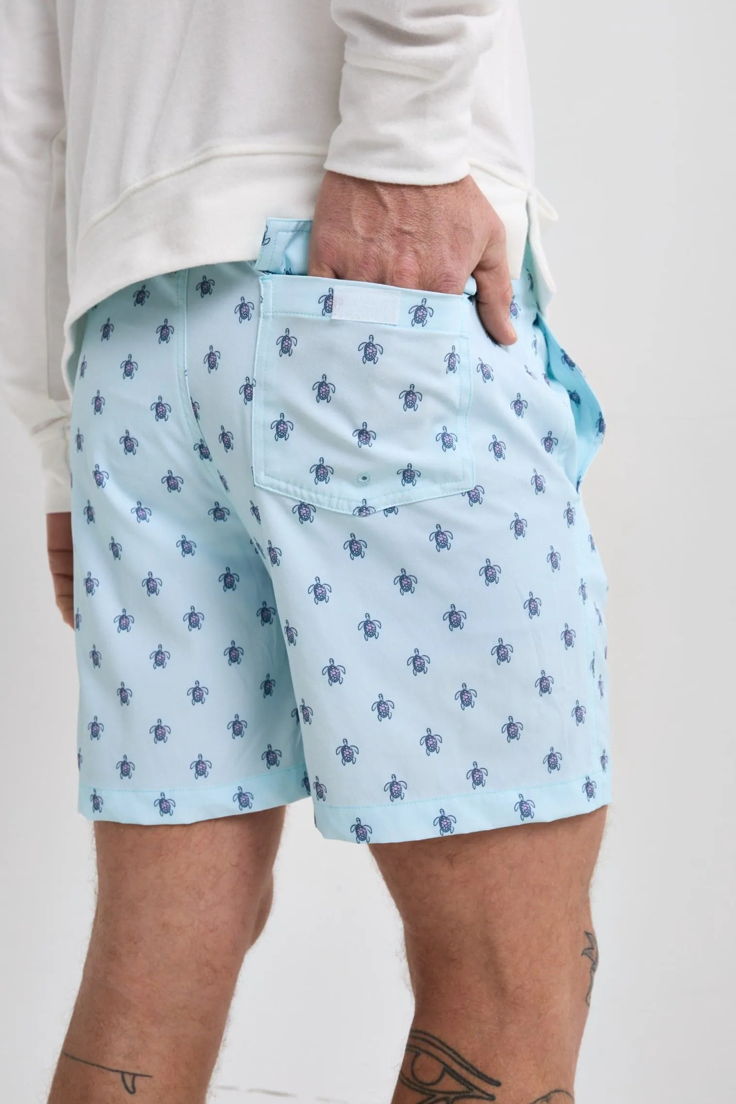 Light Blue Turtle Print Swimshort