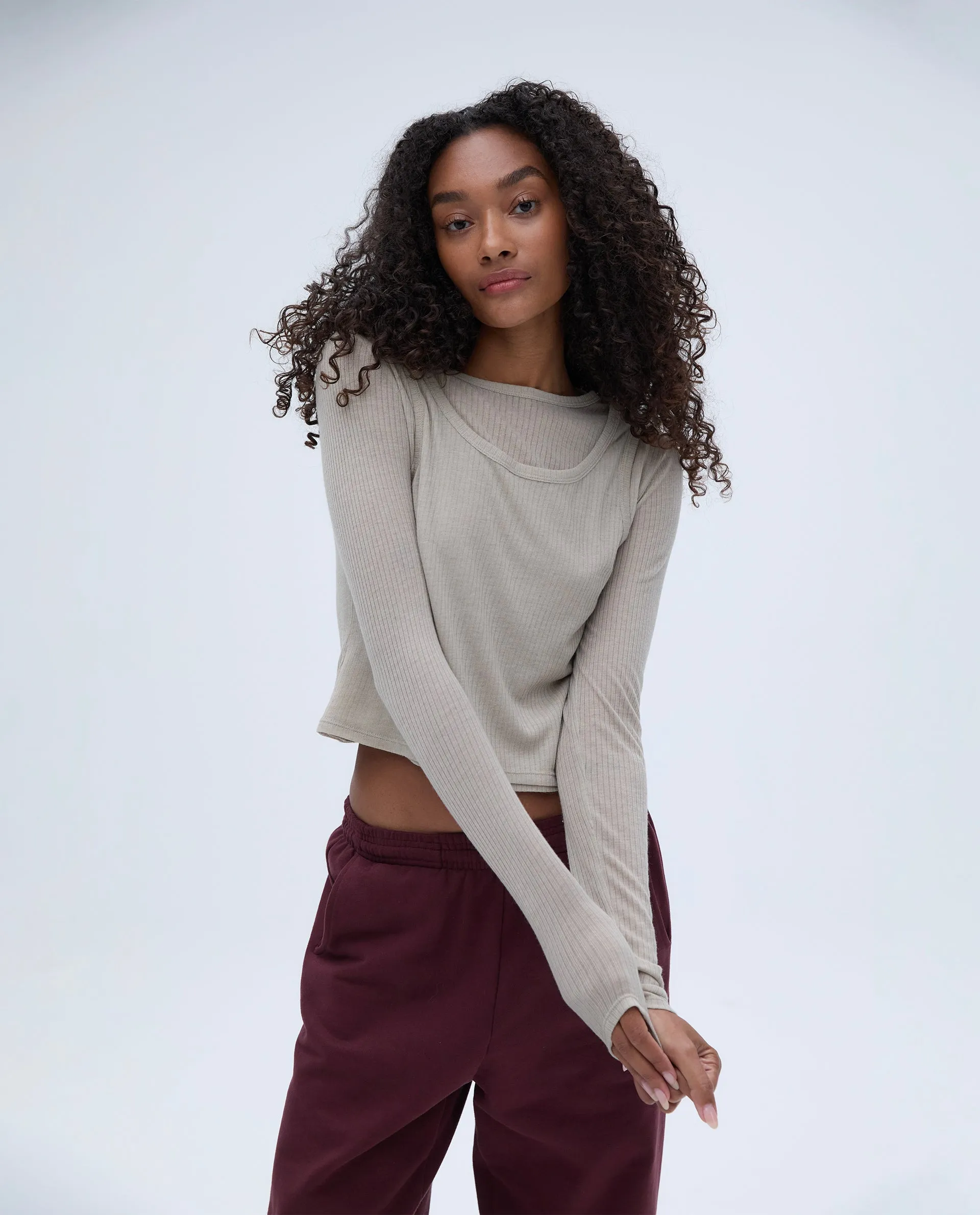 Lightweight Rib Layered Tee - Sand