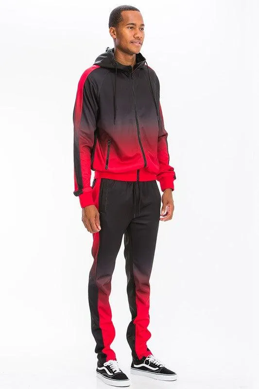 Men's Black/Red Full Zip Ombre Track Suit