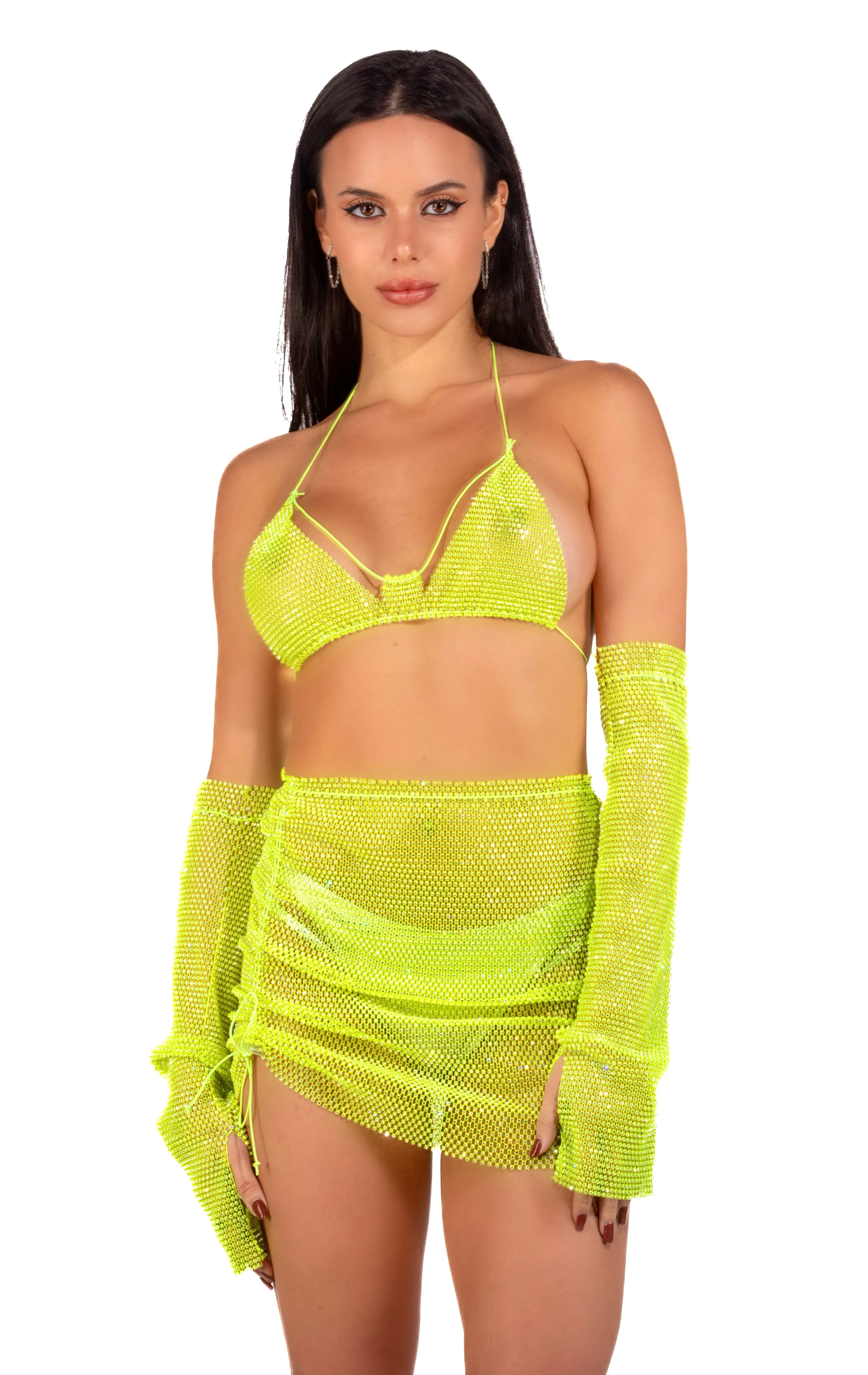 Mesh Fishnet Skirt- Neon Green