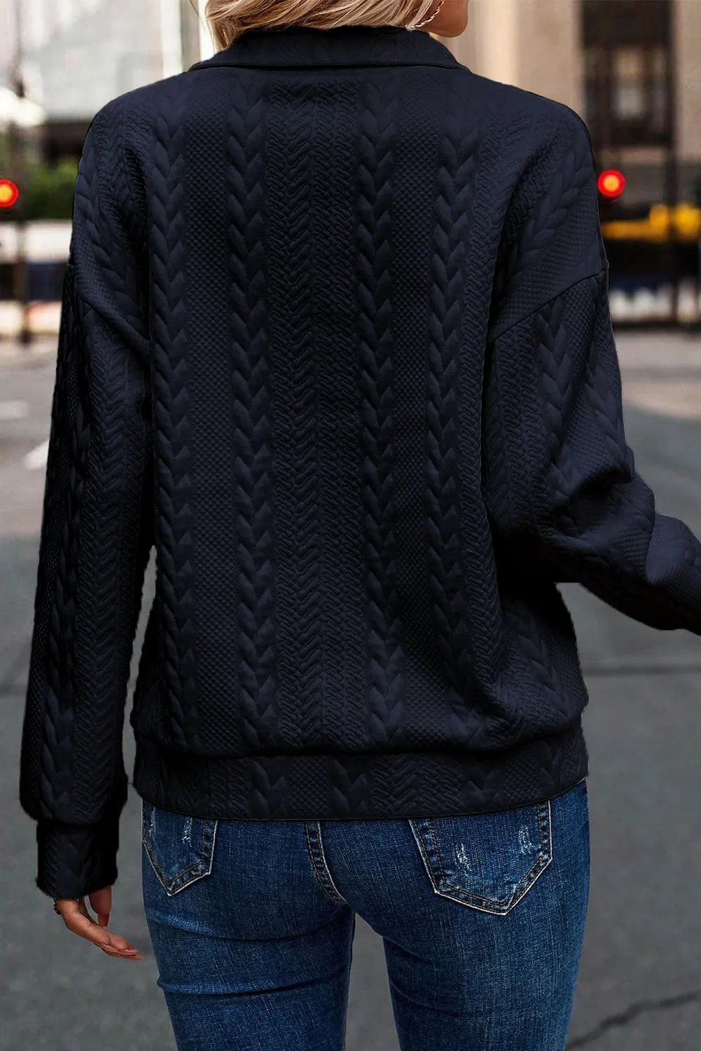 Phoenix Zip up Cable Textured Sweatshirt