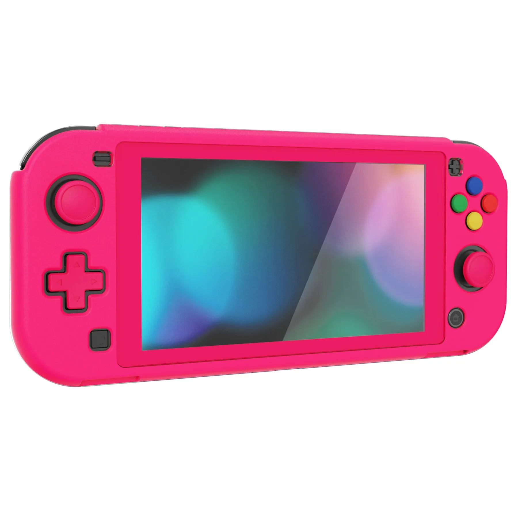 PlayVital Customized Protective Grip Case for NS Switch Lite, Bright Pink Hard Cover Protector for NS Switch Lite - 1 x Black Border Tempered Glass Screen Protector Included - YYNLP008