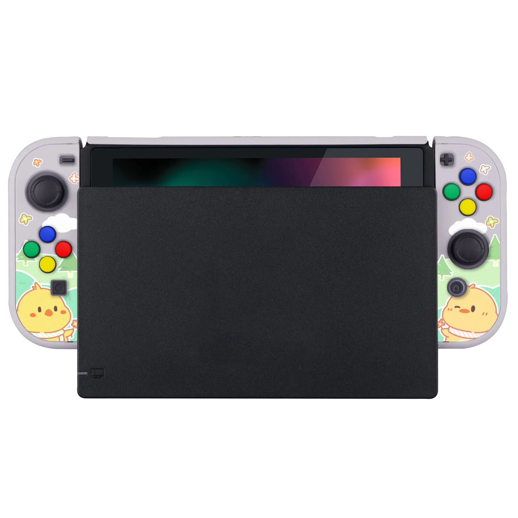 PlayVital Picnic Fair Back Cover for NS Switch Console, NS Joycon Handheld Controller Separable Protector Hard Shell, Dockable Protective Case with Colorful ABXY Direction Button Caps - NTT119