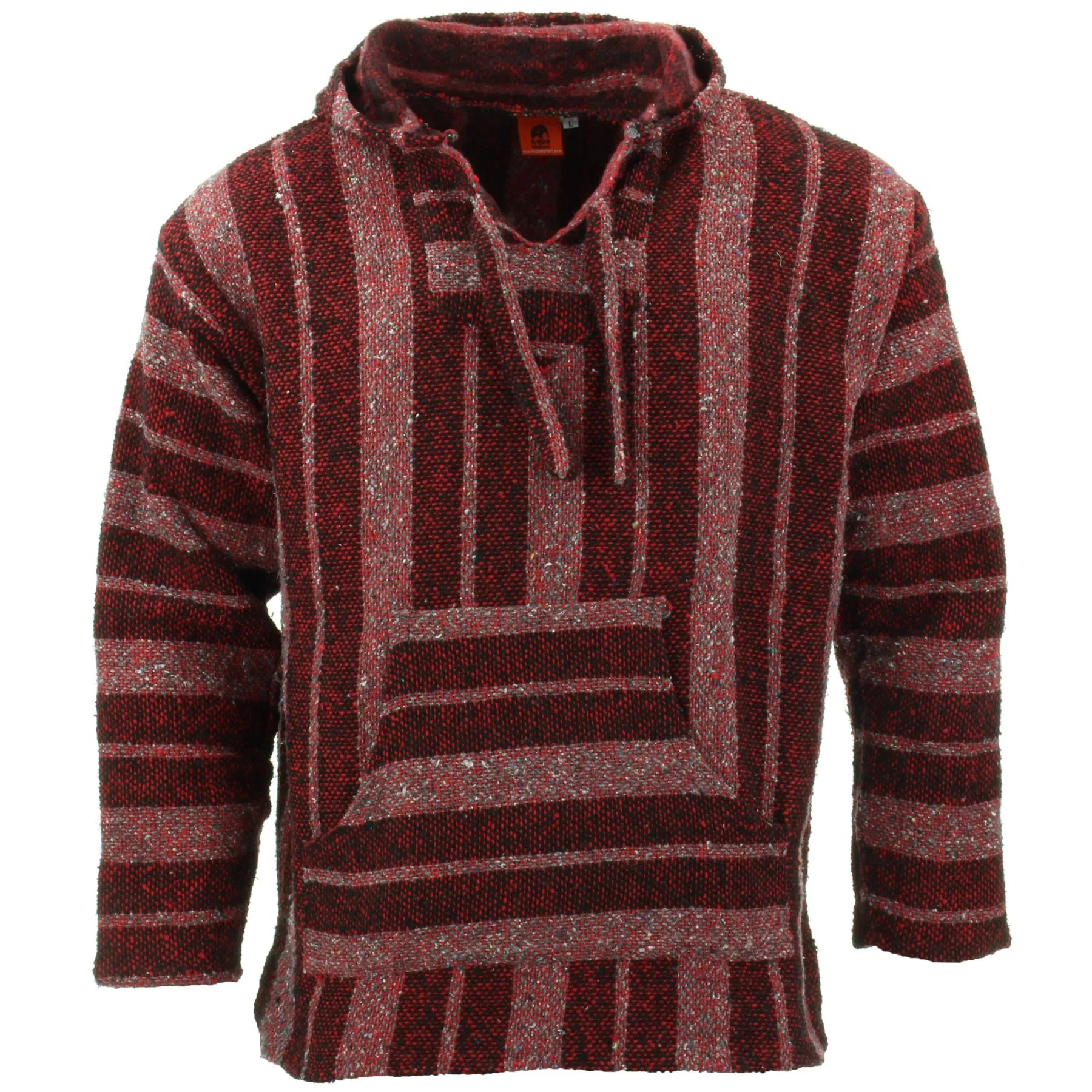 Recycled Mexican Baja Jerga Hoody - Maroon Grey