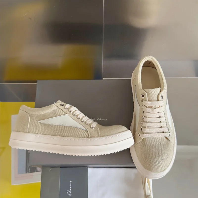 Rick Owens Beige Canvas Low-Top Sneakers