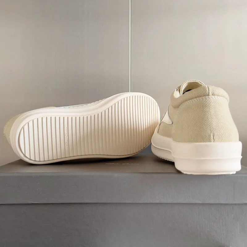 Rick Owens Beige Canvas Low-Top Sneakers