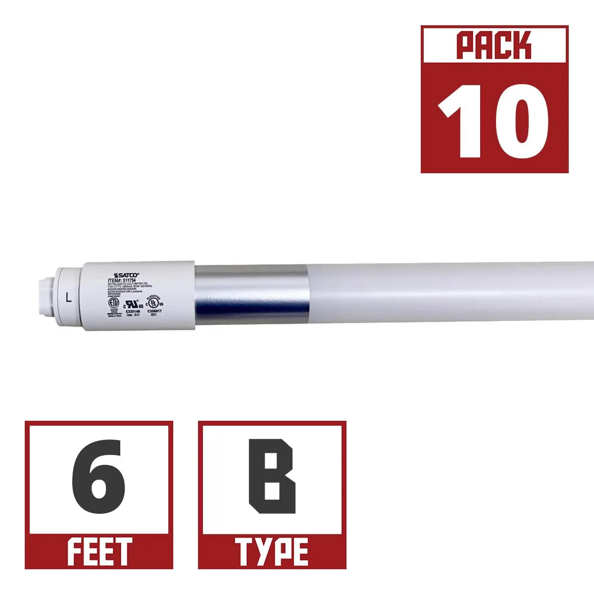 Satco|Nuvo 6ft T8 LED Bulb, 40K|50K|65K, Ballast Bypass, Single|Dual End