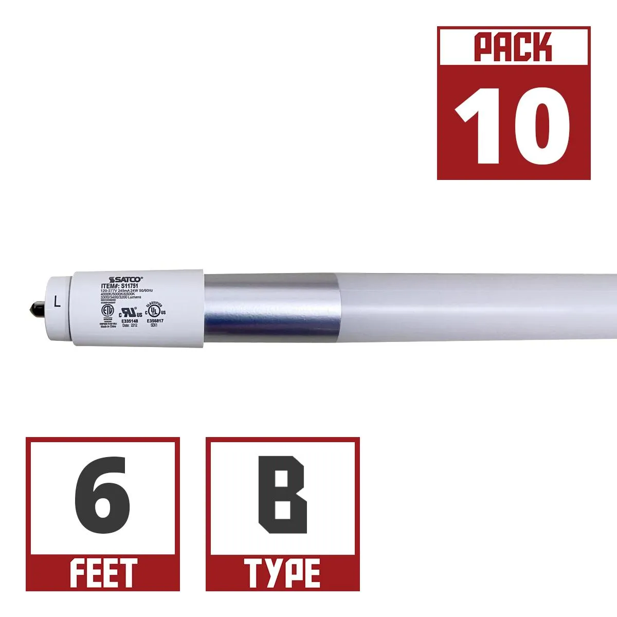 Satco|Nuvo 6ft T8 LED Bulb, 40K|50K|65K, Ballast Bypass, Single|Dual End