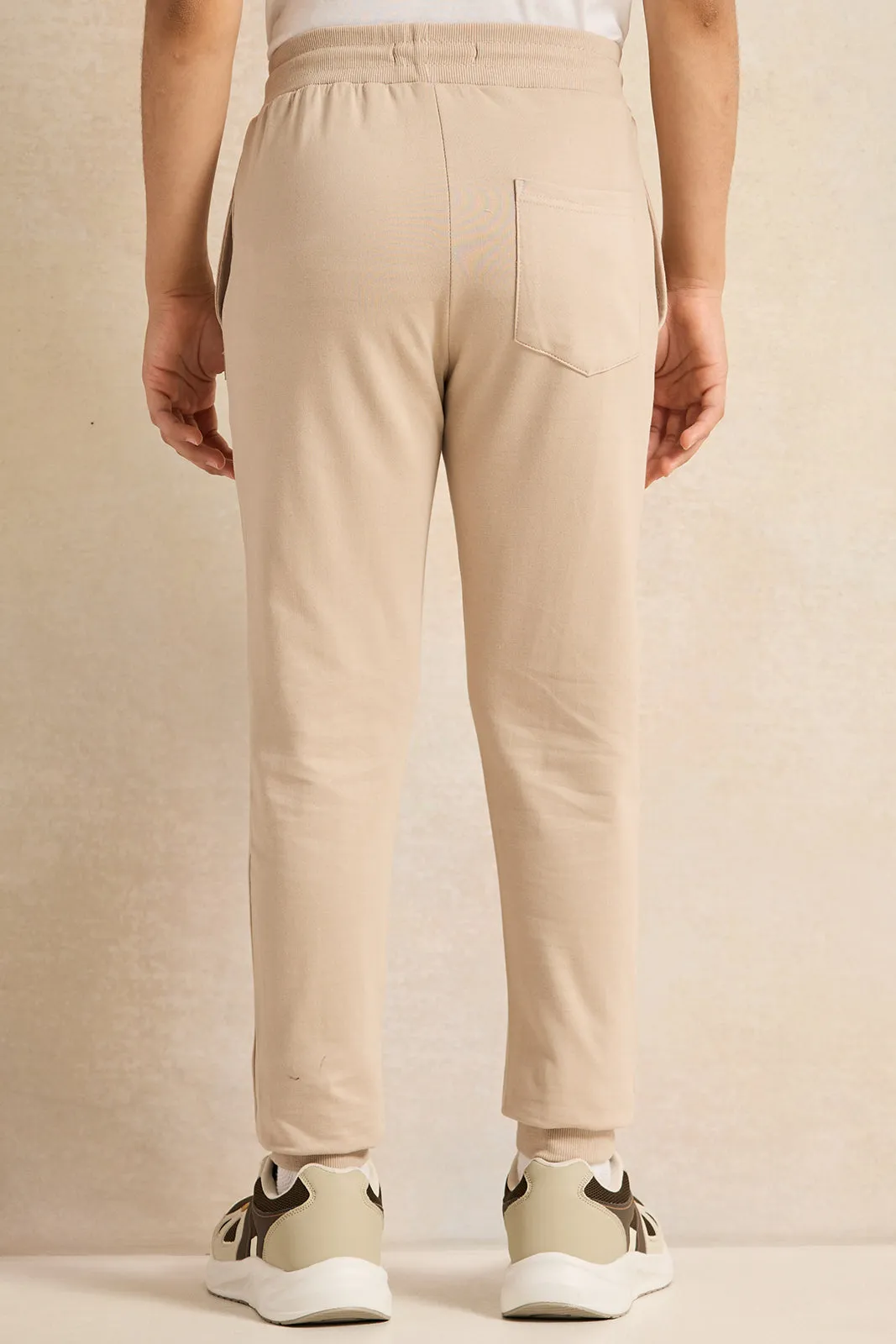 Senior Boys Beige Basic Track Pants