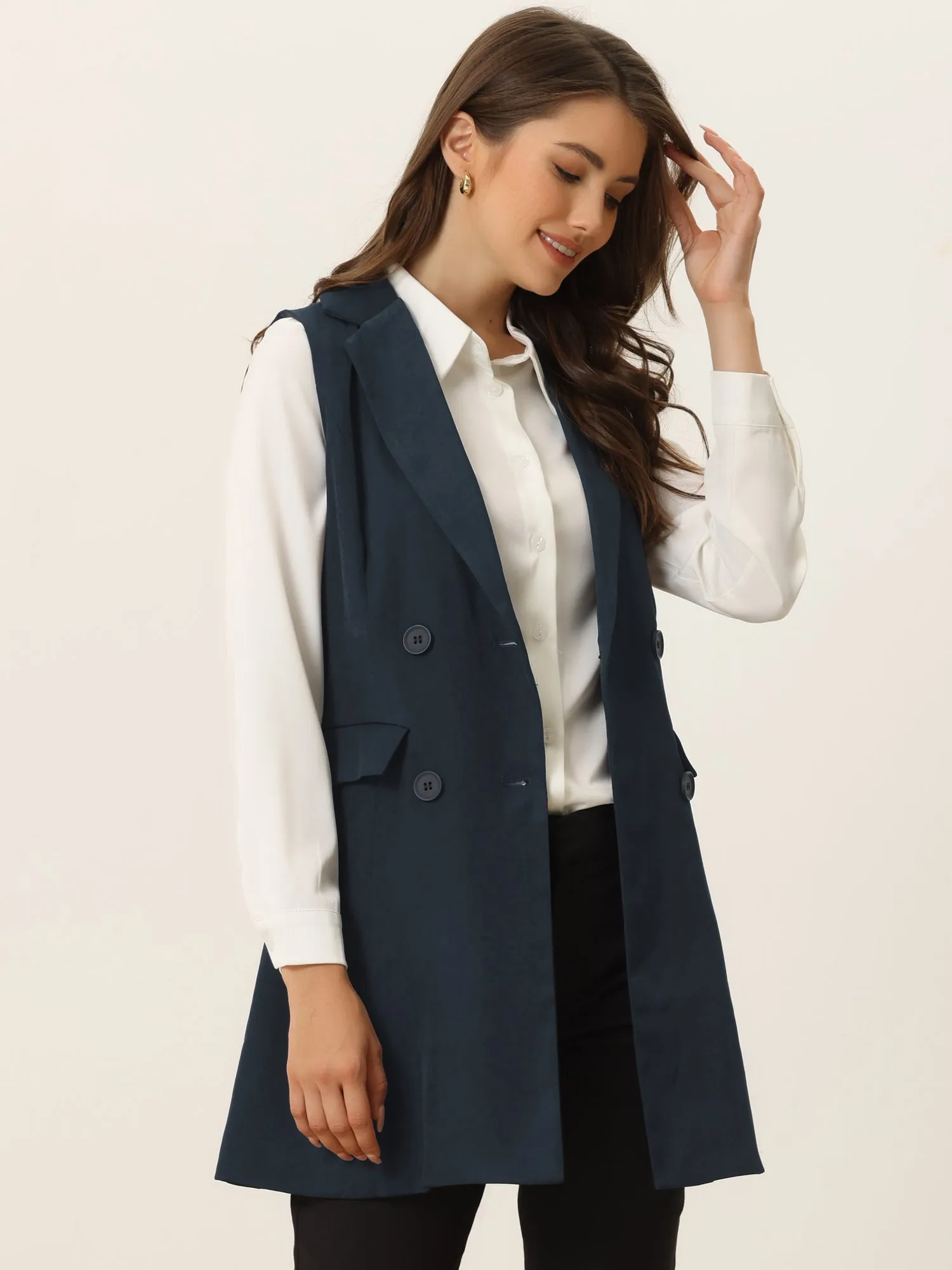 Sleeveless Double Breasted Belt Waist Lightweight Trench Coat Vest