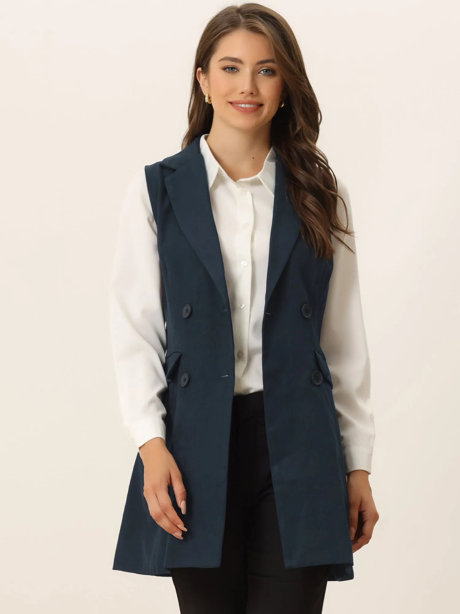 Sleeveless Double Breasted Belt Waist Lightweight Trench Coat Vest