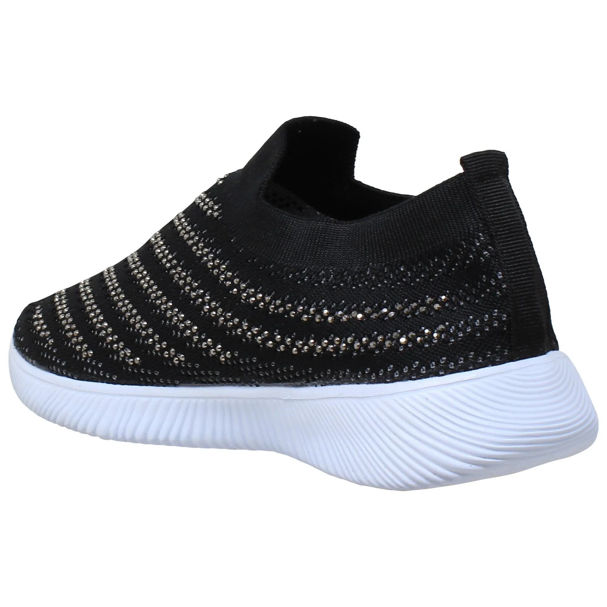 SOBEYO Women's Sneakers Running Shoes Rhinestone Strips Accent Black