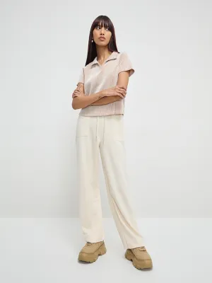 Studiofit Off-White Solid High-Rise Track Pants