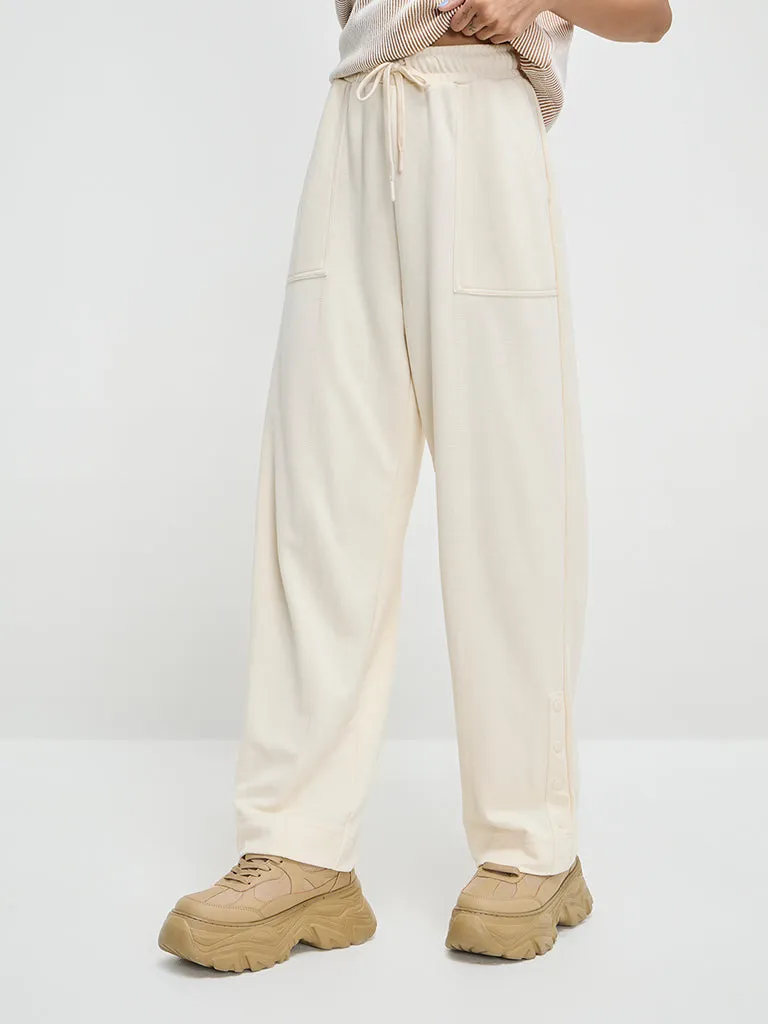 Studiofit Off-White Solid High-Rise Track Pants