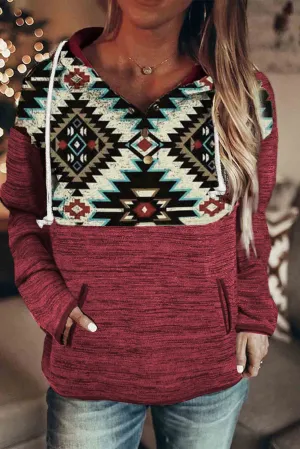 Tribal Geometric Print Hoodies with Pocket