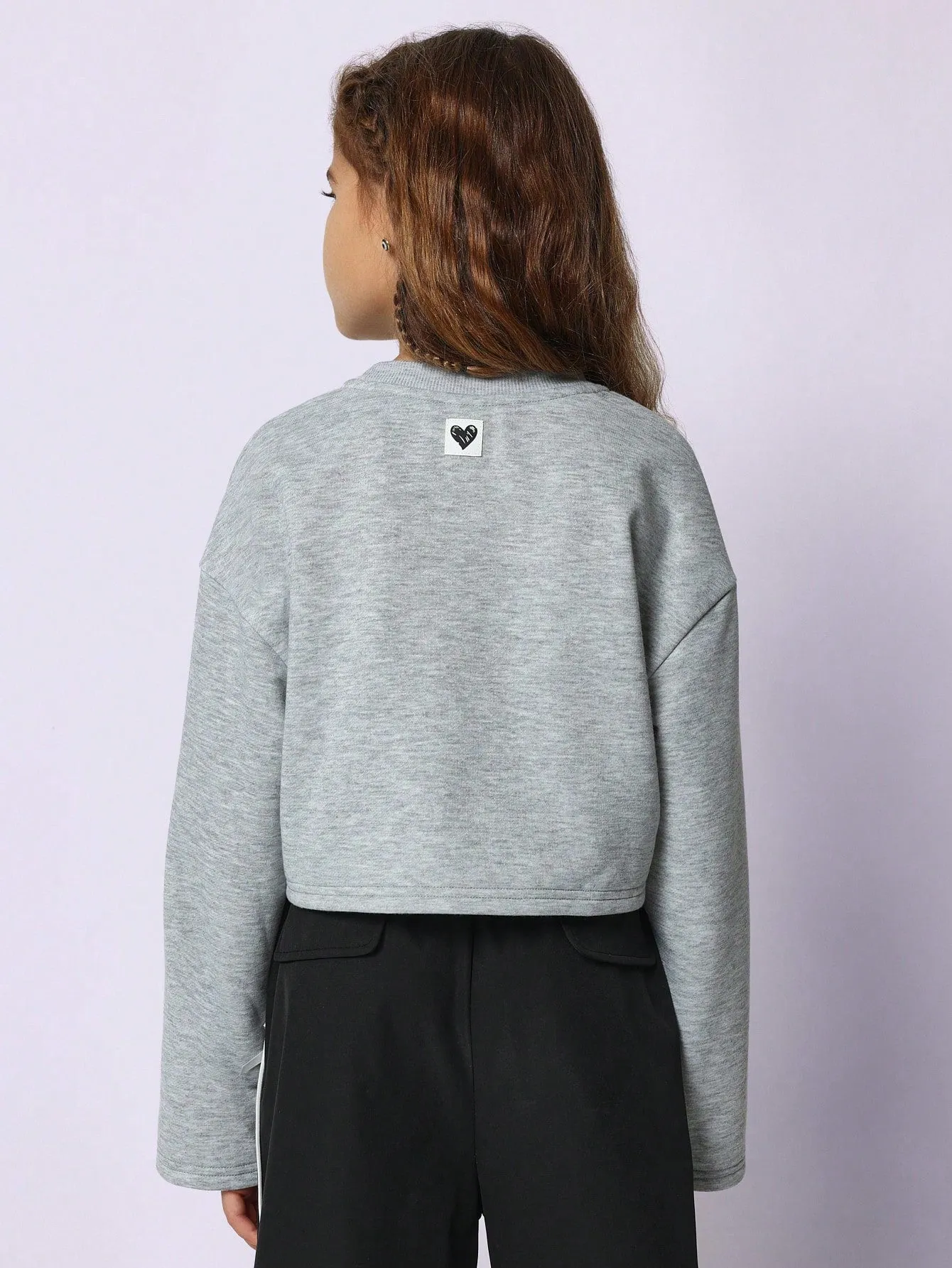 Tween Girls Relaxed Crop Grey Marl Crew Neck Sweatshirt