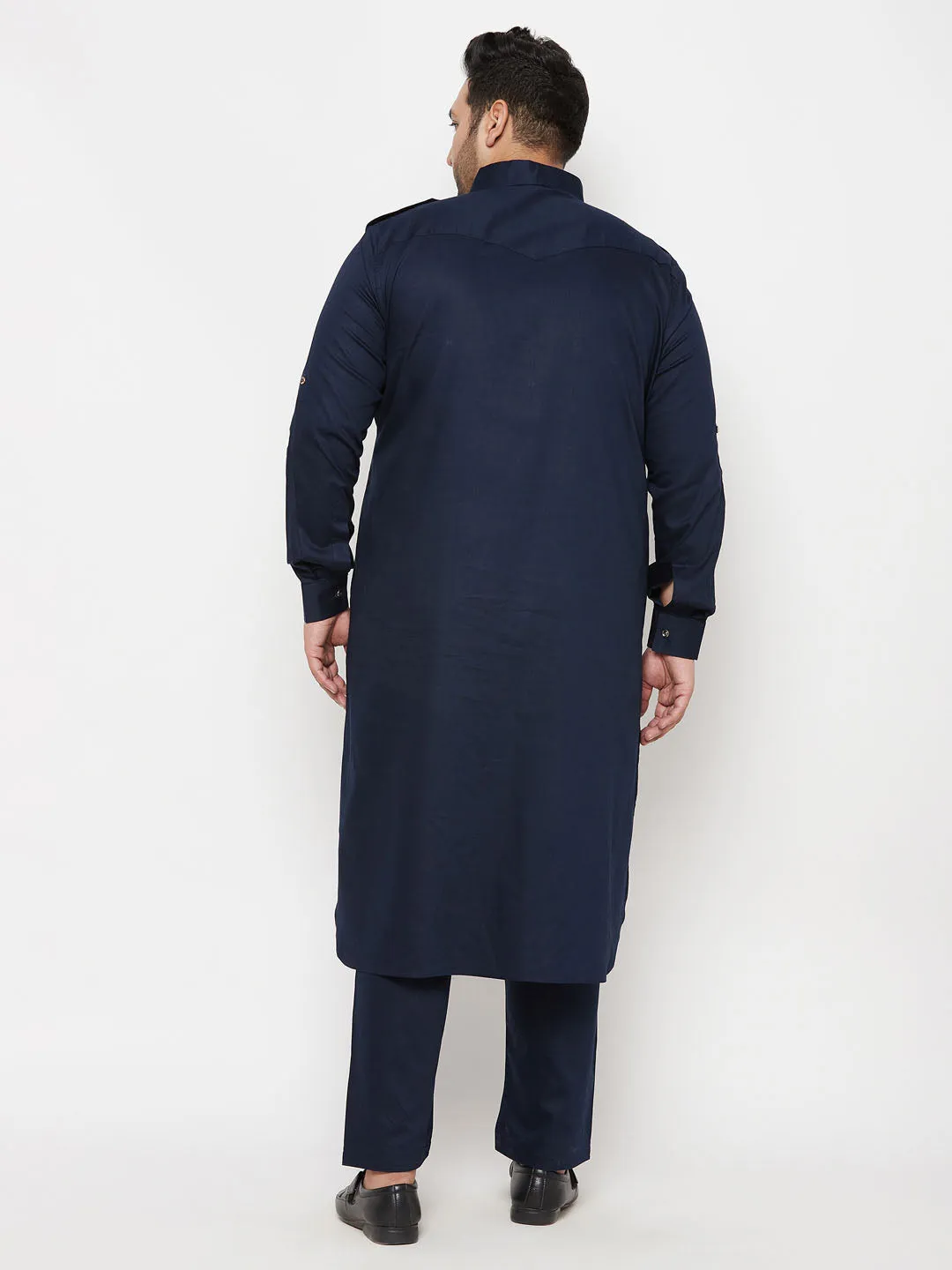 VASTRAMAY Blue Cotton Pathani Kurta