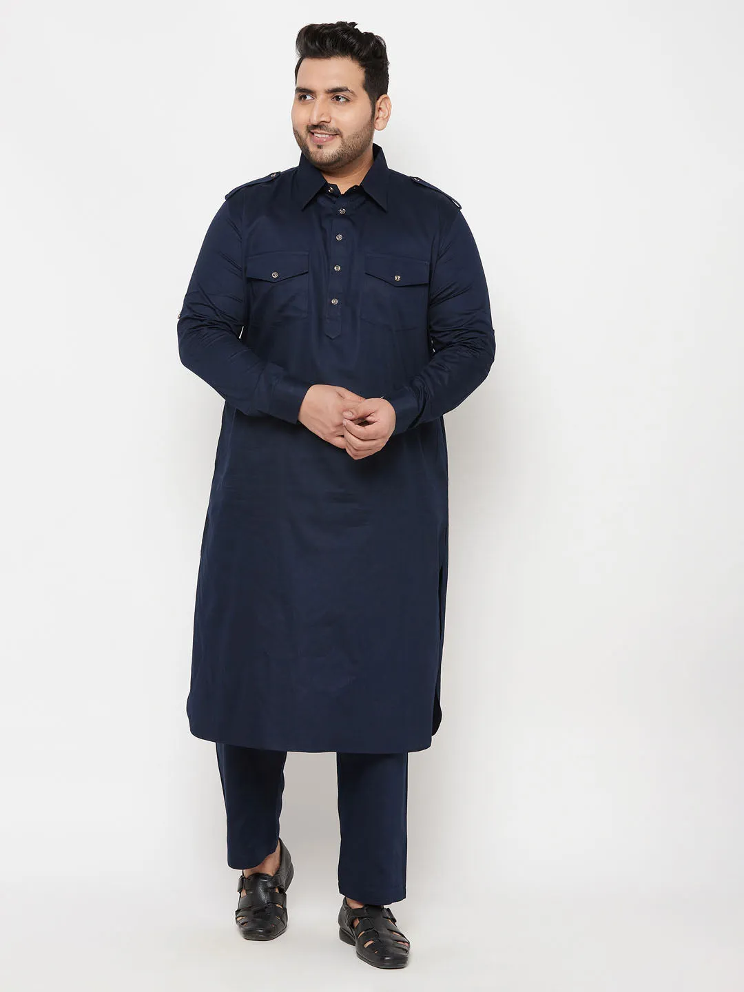 VASTRAMAY Blue Cotton Pathani Kurta