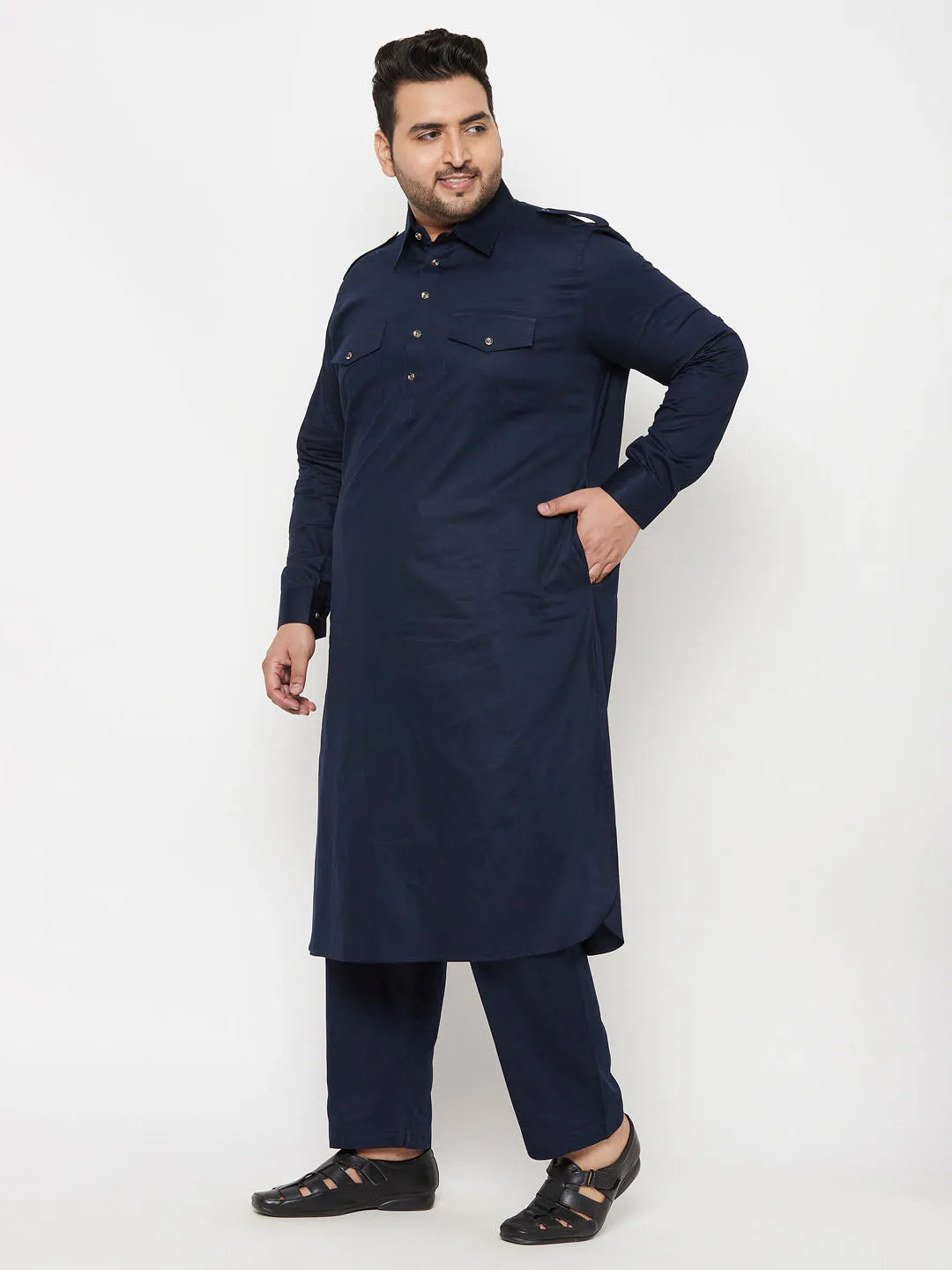 VASTRAMAY Blue Cotton Pathani Kurta