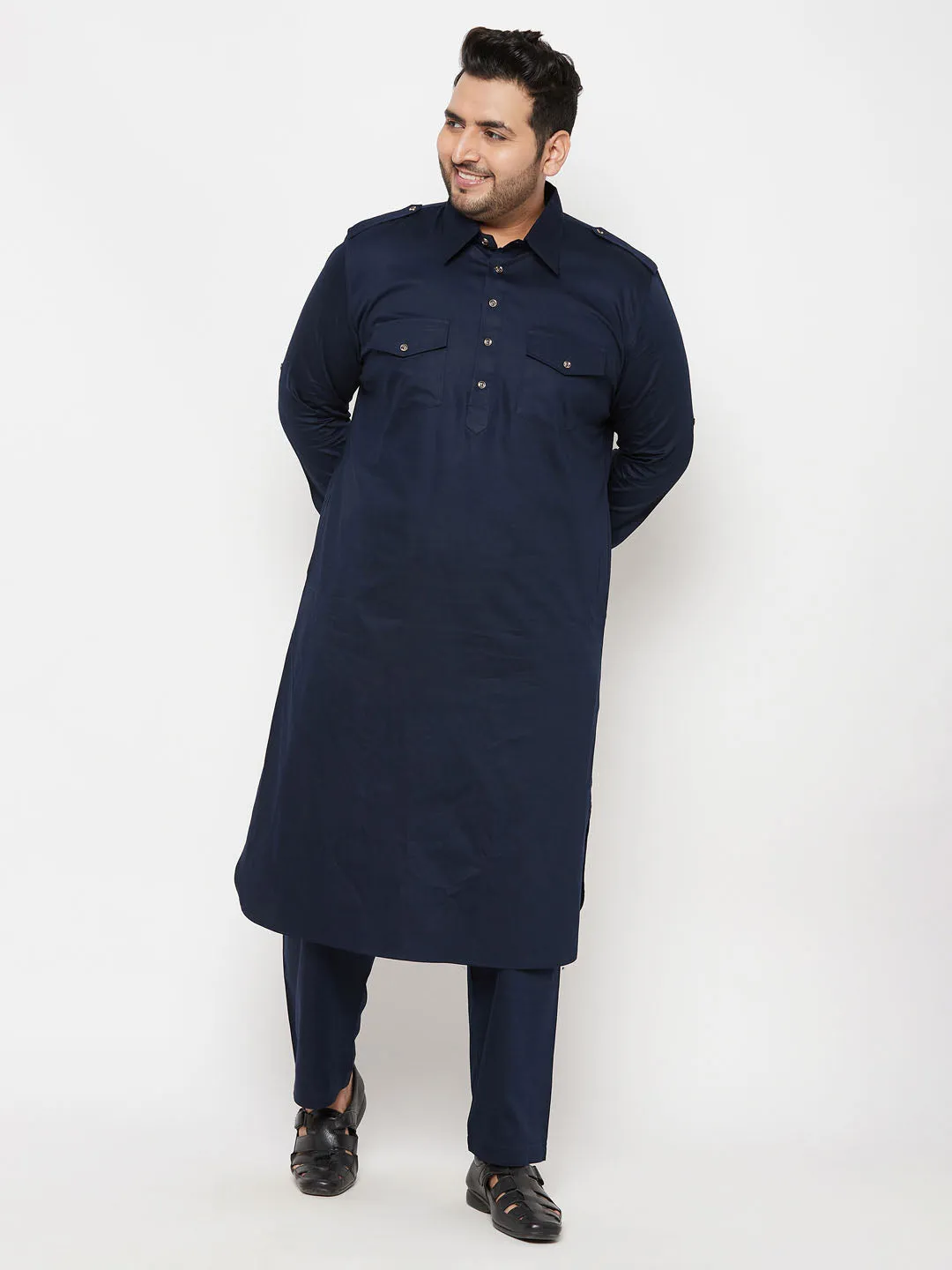 VASTRAMAY Blue Cotton Pathani Kurta