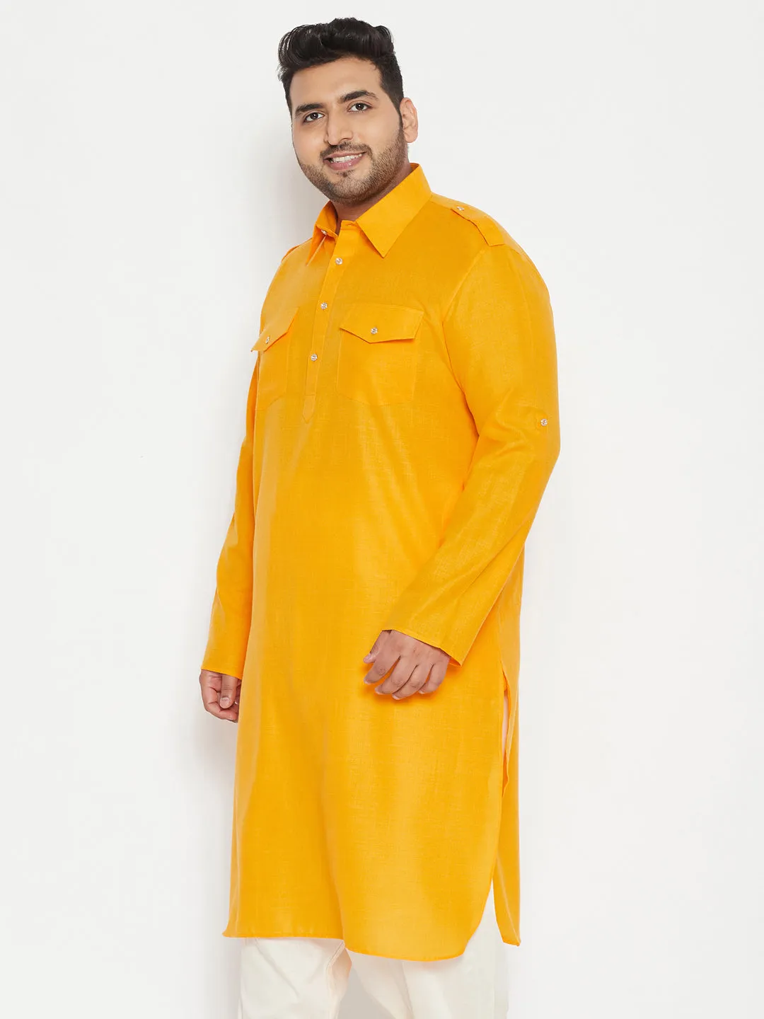 VASTRAMAY Men's Mustard Cotton Pathani Kurta