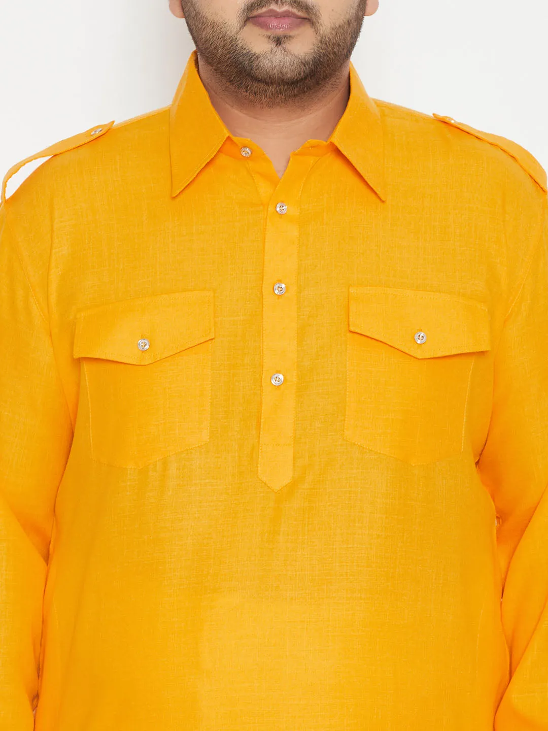 VASTRAMAY Men's Mustard Cotton Pathani Kurta