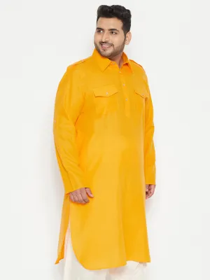 VASTRAMAY Men's Mustard Cotton Pathani Kurta