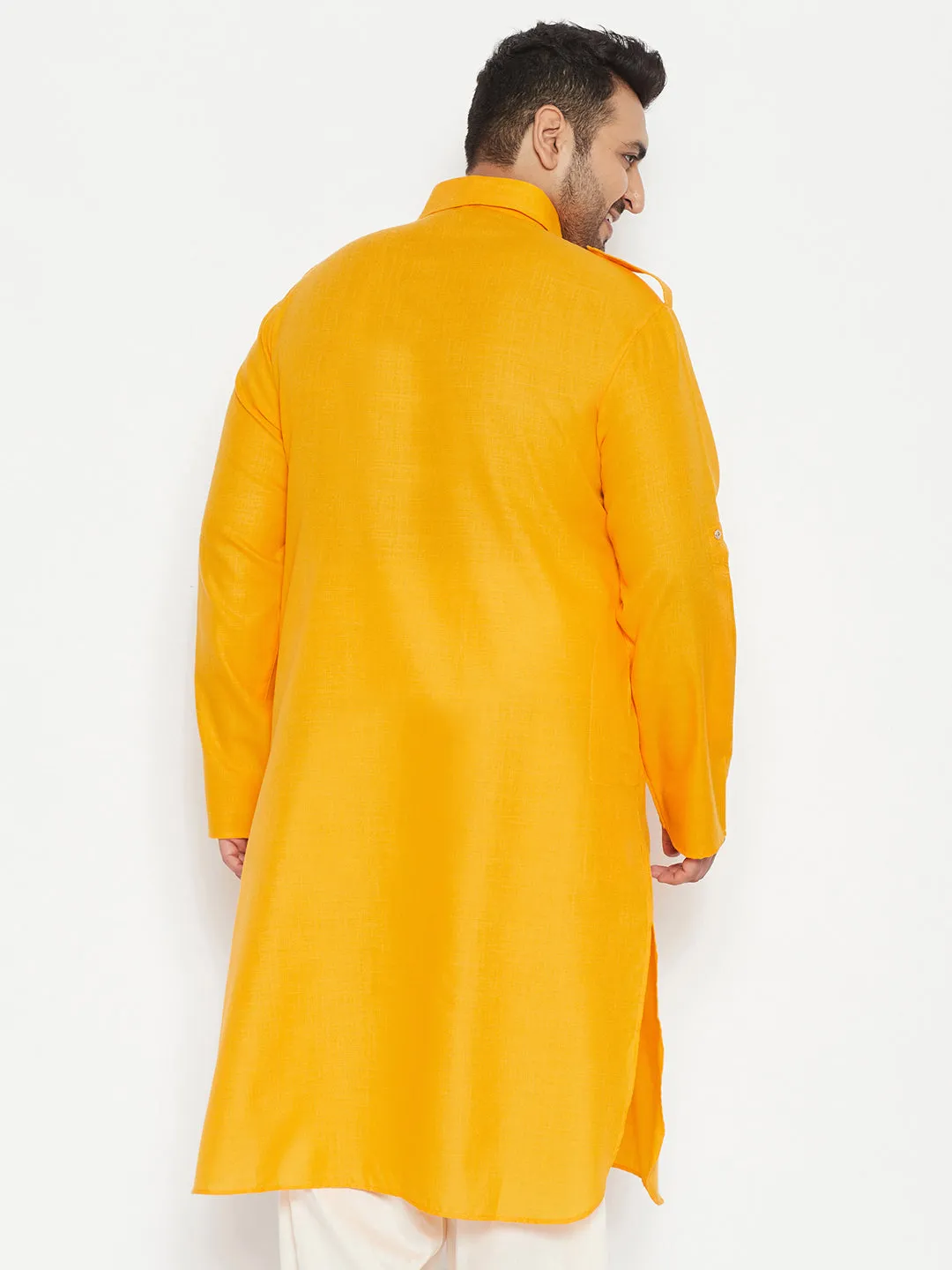 VASTRAMAY Men's Mustard Cotton Pathani Kurta